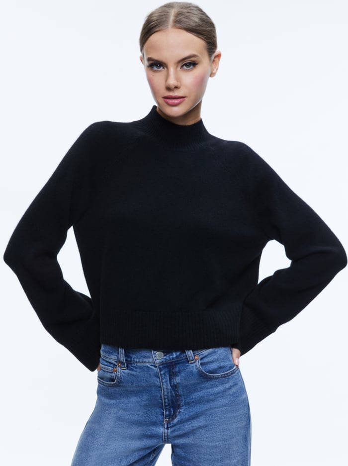 CIMARON MOCK NECK PULLOVER - BLACK - Alice And Olivia