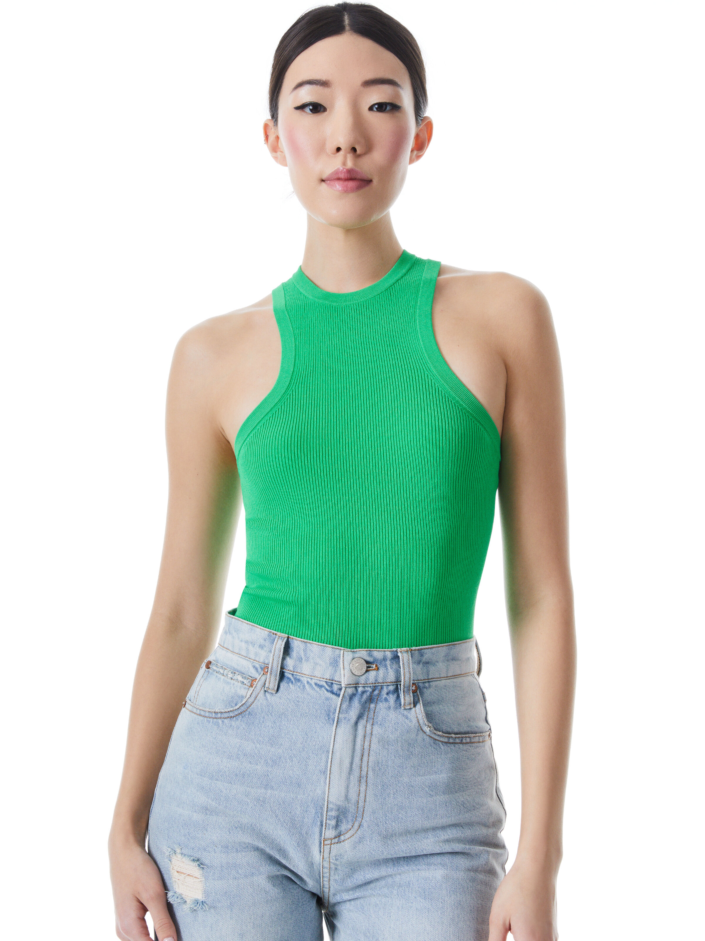 ALYSI 売れ筋商品|||アリジ Tシャツ トップス レディース Tank tops Green Aleena Fitted Rib Tank In Garden Green | Alice + Olivia