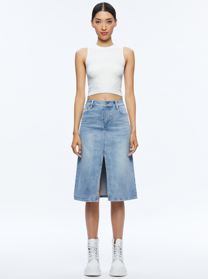 RYE MIDI DENIM SKIRT - LIGHTNING BLUE image 4 - Alice And Olivia