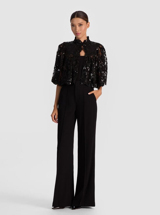 BLACK-AURELIA EMBELLISHED LACE CAPELET