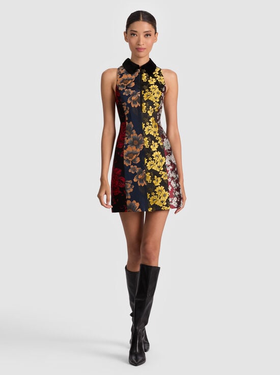 BLACK/MULTI-VELIA COLLARED MINI DRESS