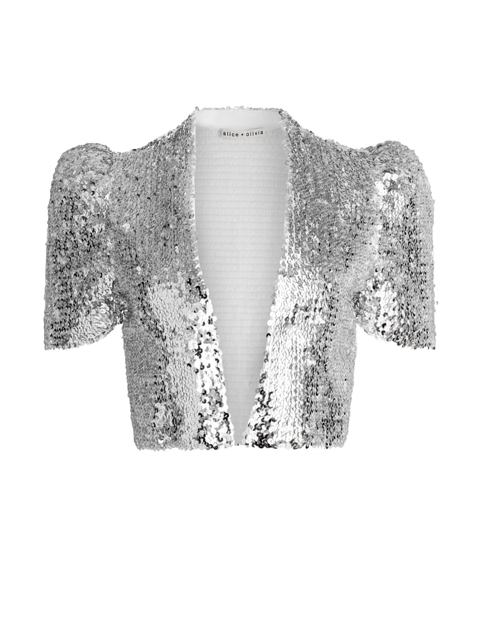 SHERRYL SEQUIN EMEBLLISHED CROPPED CARDIGAN - SILVER image 5 - Alice And Olivia