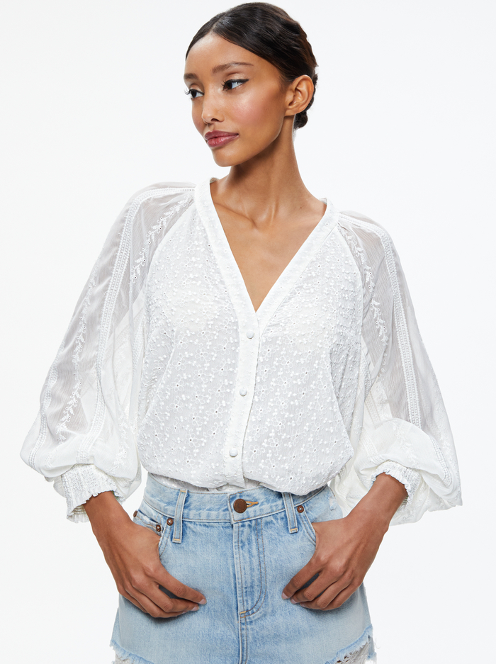 Lang Button Down Blouse In White | And Olivia