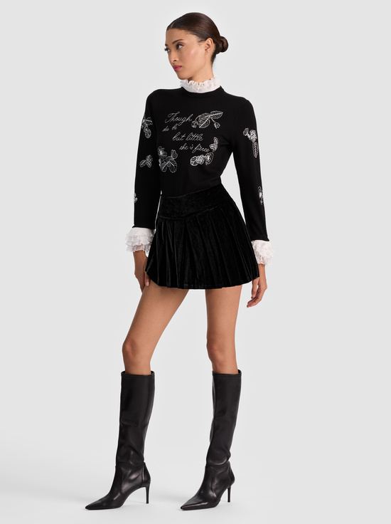 BLACK-EMILIE VELVET MINI SKORT