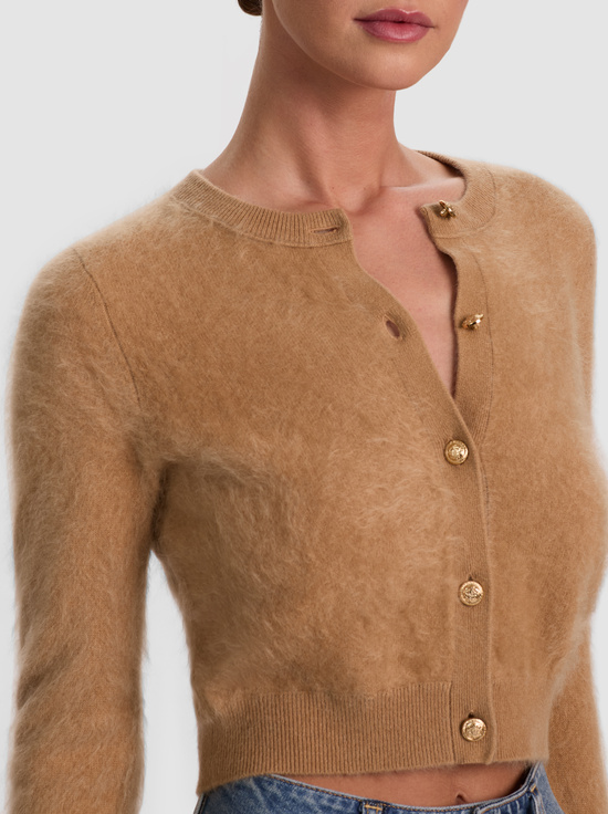 LIGHT PRALINE-DOLLIE BRUSHED CASHMERE CARDIGAN