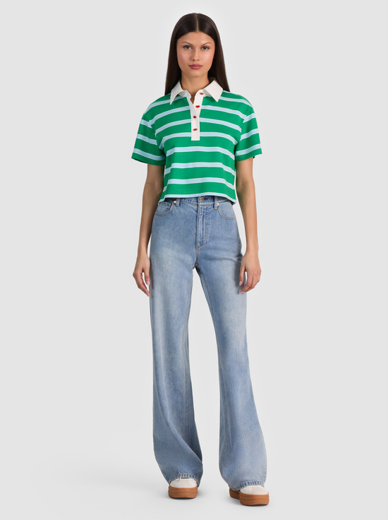 GREEN APPLE/CAROLINA BLUE STRI-LYLE RUGBY POLO TOP