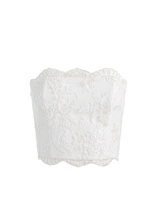 OFF WHITE-CERESI EMBELLISHED LACE BANDEAU TOP
