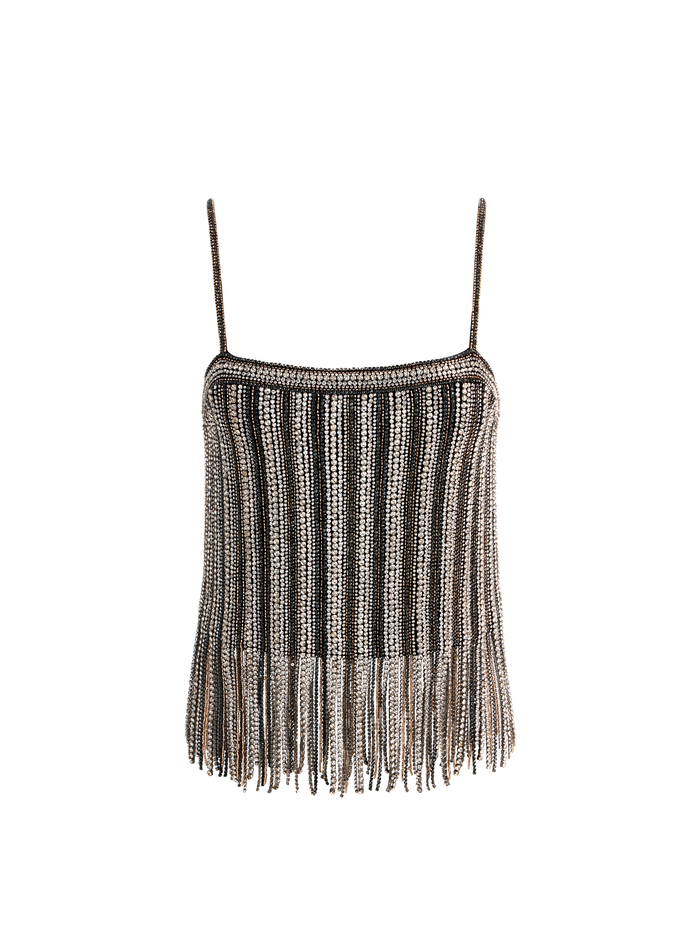 CHI EMBELLISHED FRINGE TANK - BLACK/SILVER image 7 - Alice And Olivia