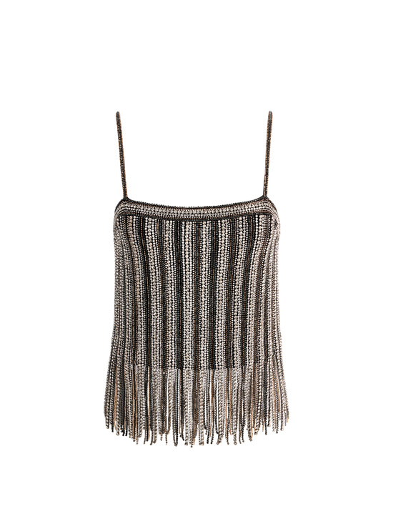 BLACK/SILVER-CHI EMBELLISHED FRINGE TANK