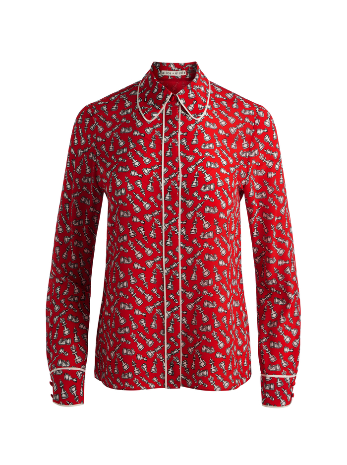 WILLA SILK BLOUSE WITH PIPING - QUEENING image 5 - Alice And Olivia