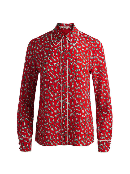 QUEENING-WILLA SILK BLOUSE WITH PIPING