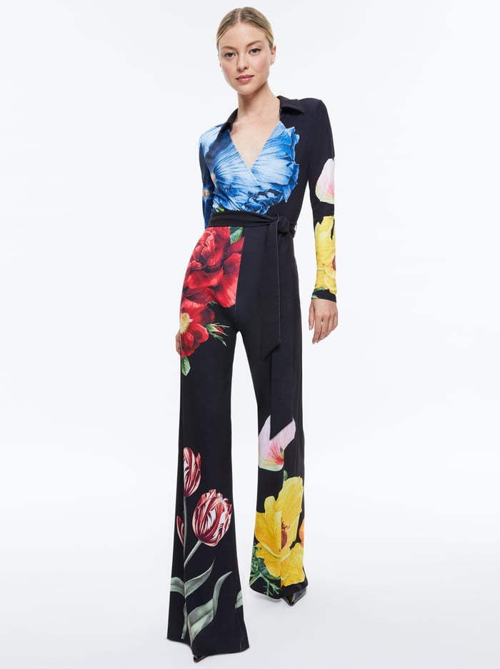 MELINDA WIDE LEG WRAP JUMPSUIT - LE PARISIEN BLACK image 4 - Alice And Olivia