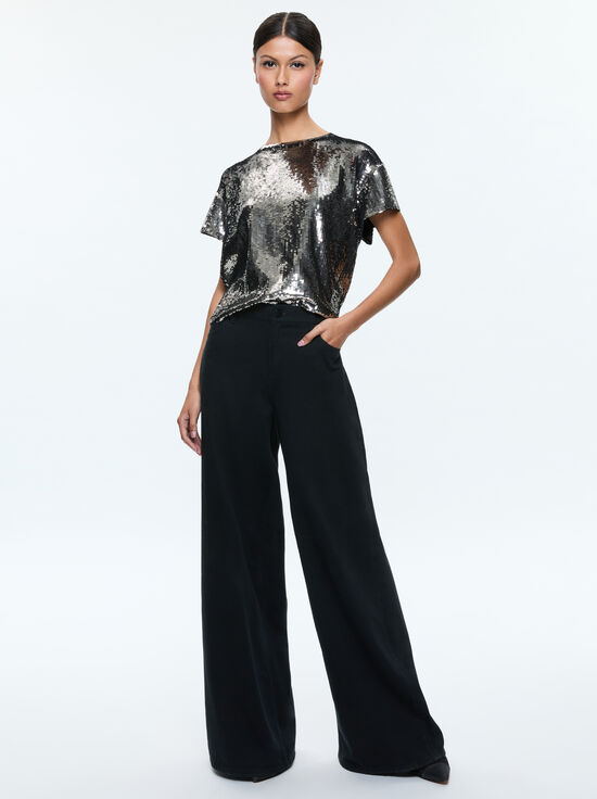 GUNMETAL-EVAN SEQUIN OVERSIZED TEE