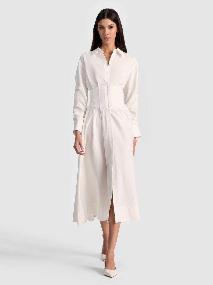 EDIE CORSET BUTTON DOWN MIDI DRESS - OFF WHITE image 4 - ALICE + OLIVIA