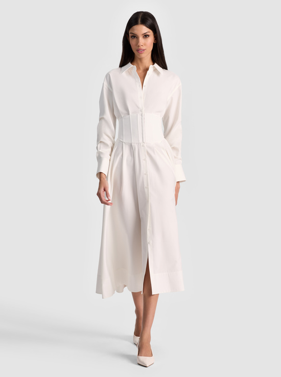 OFF WHITE-EDIE CORSET BUTTON DOWN MIDI DRESS
