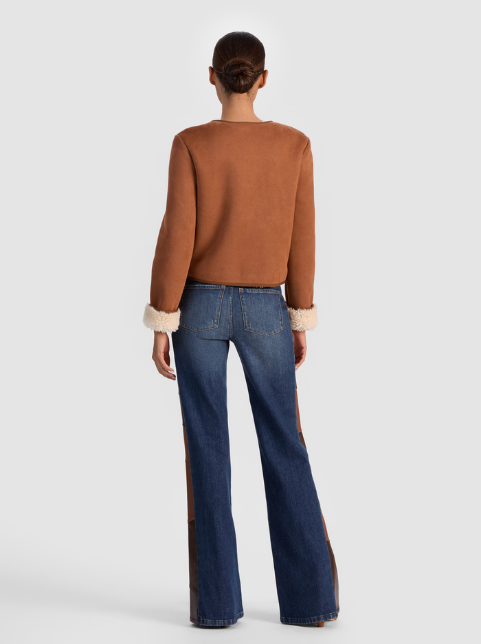 ALMA VEGAN SUEDE TEDDY JACKET - OFF WHITE/CAMEL image 2 - Alice And Olivia