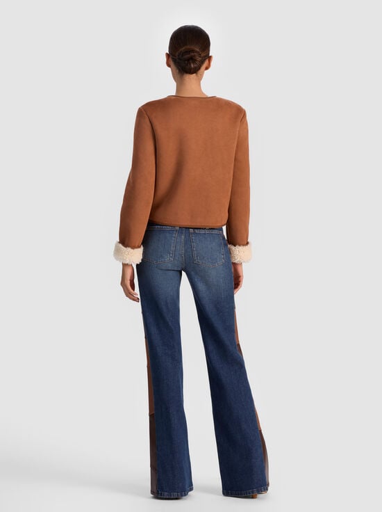 OFF WHITE/CAMEL-ALMA VEGAN SUEDE TEDDY JACKET
