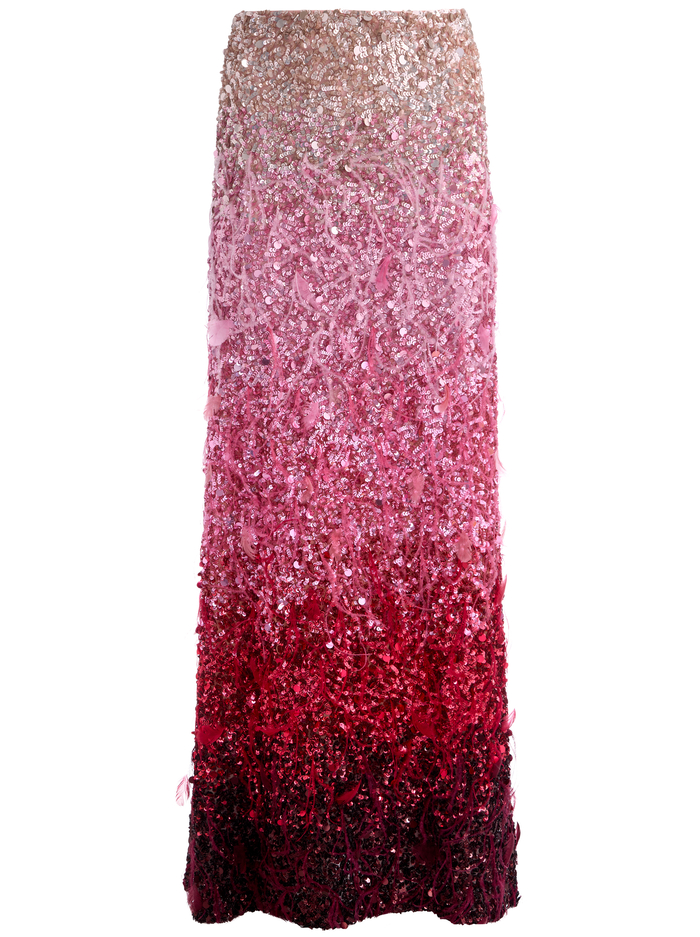 ASHTON FEATHERED SKIRT - ASCENDENT OMBRE DEEP PINK image 5 - ALICE + OLIVIA