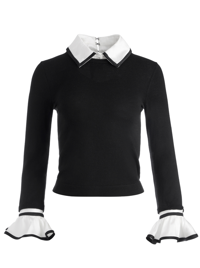 Justina Combination Sweater In Black Combo | Alice And Olivia