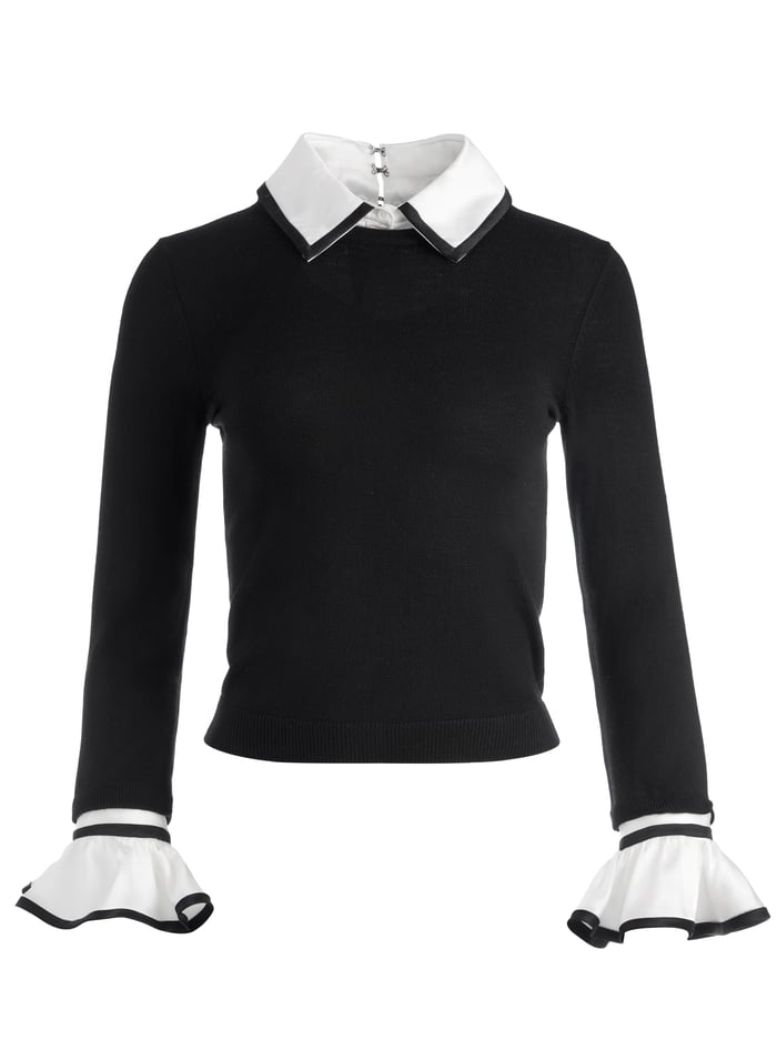 JUSTINA COLLARED SWEATER - BLACK COMBO image 5 - Alice And Olivia