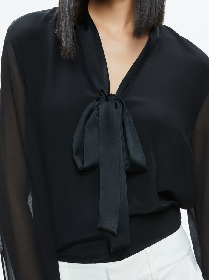 BRADY OVERSIZED BUTTON DOWN WITH BOW TIE - BLACK image 3 - Alice And Olivia