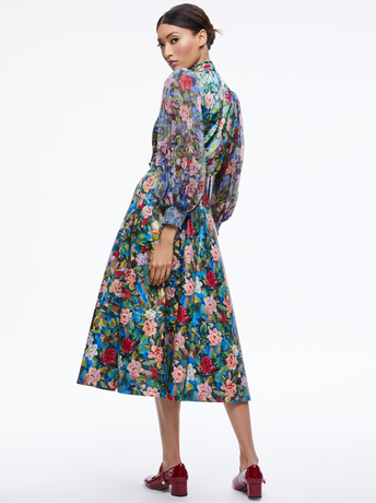 BREEZE FLORAL-EARLA VEGAN LEATHER FLARE SKIRT