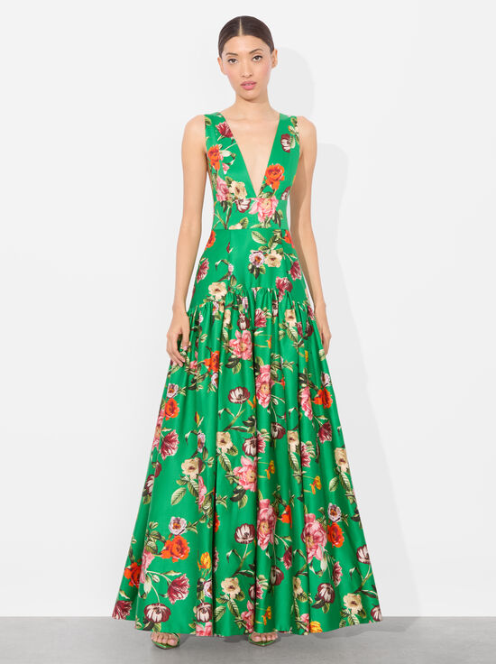 HAMPTONS FLORAL-LILA STRUCTURED MAXI DRESS