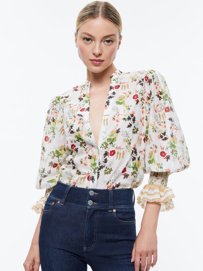 ILAN BUTTON FRONT BLOUSE - BLUSH KISS VANILLA - Alice And Olivia