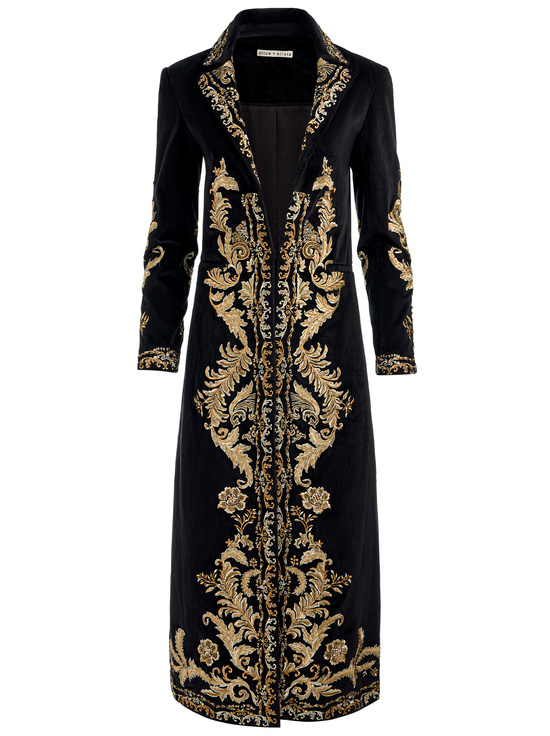 BLACK/GOLD-MACEY EMBROIDERED VELVET COAT