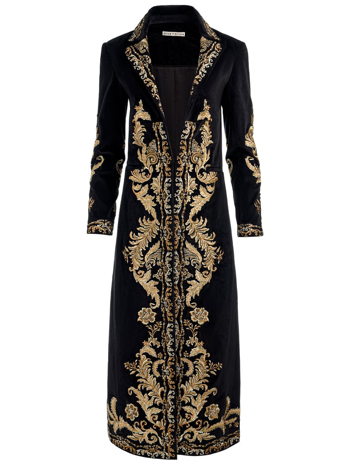 MACEY EMBROIDERED VELVET COAT - BLACK/GOLD image 5 - Alice And Olivia