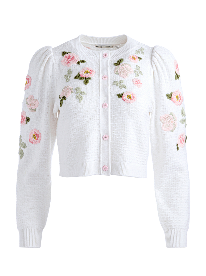 KITTY EMBROIDERED CARDIGAN - SOFT WHITE image 5 - Alice And Olivia