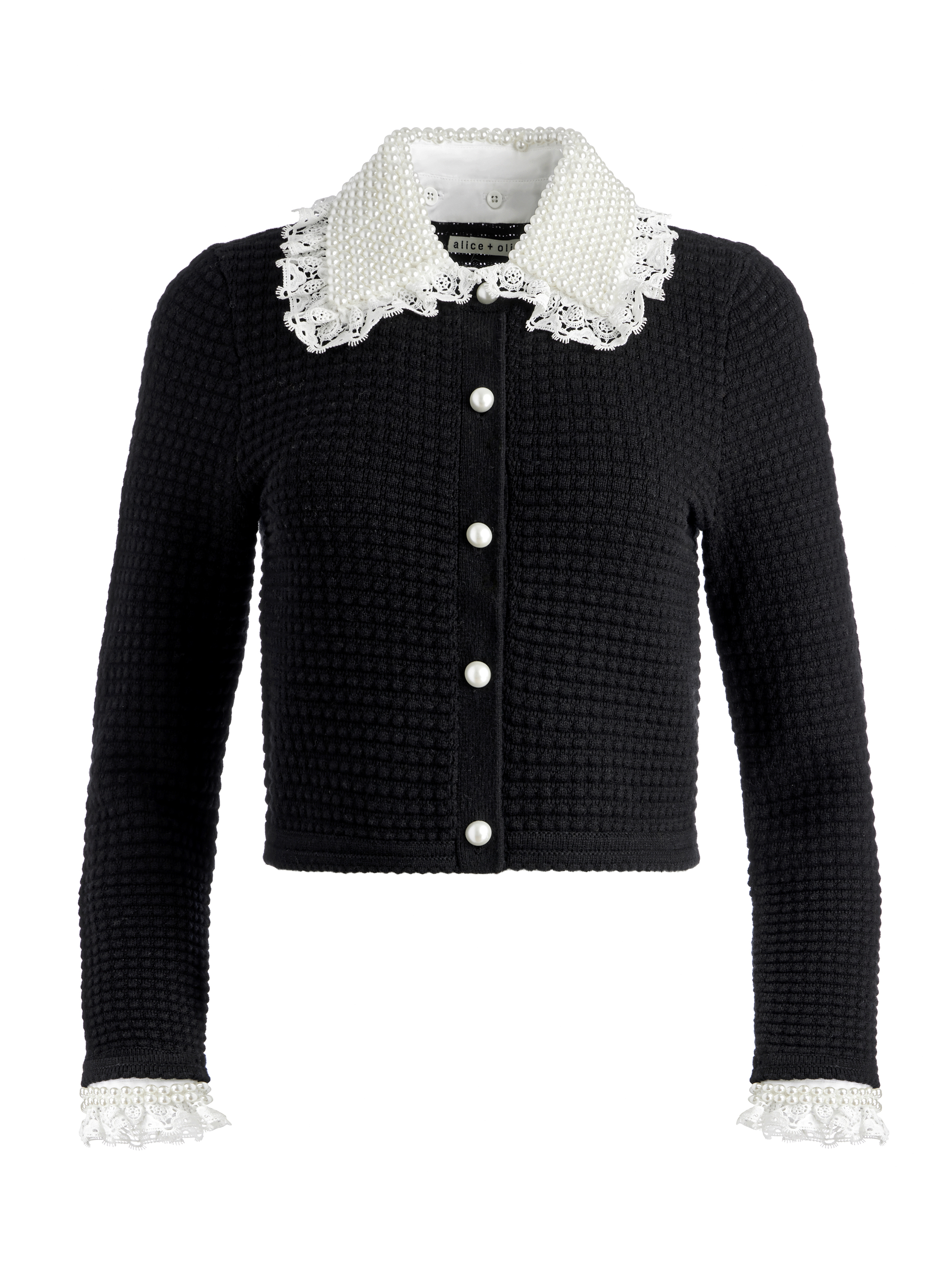 Noella Embellished Collared Cardigan In Black | Alice And Olivia