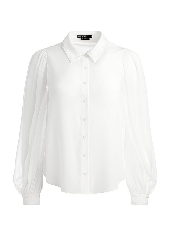 ROANNE BLOUSON SLEEVE BUTTON DOWN - ECRU image 5 - Alice And Olivia