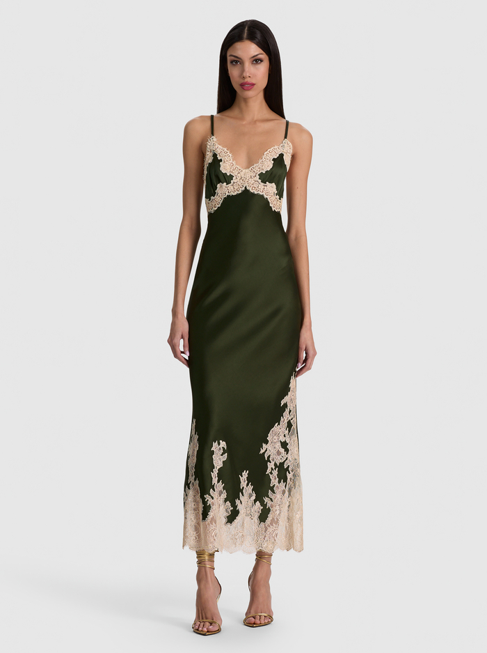 JULIETTA LACE SLIP DRESS - DARK FERN/BISCOTTI image 3 - ALICE + OLIVIA