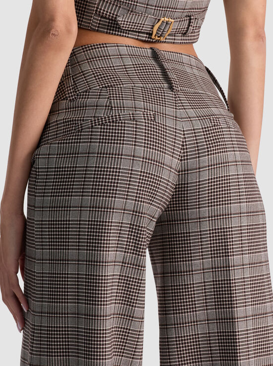 BLACK/OFF WHITE/DARK CHOCOLATE-OLIVIA PLAID WIDE LEG PANT