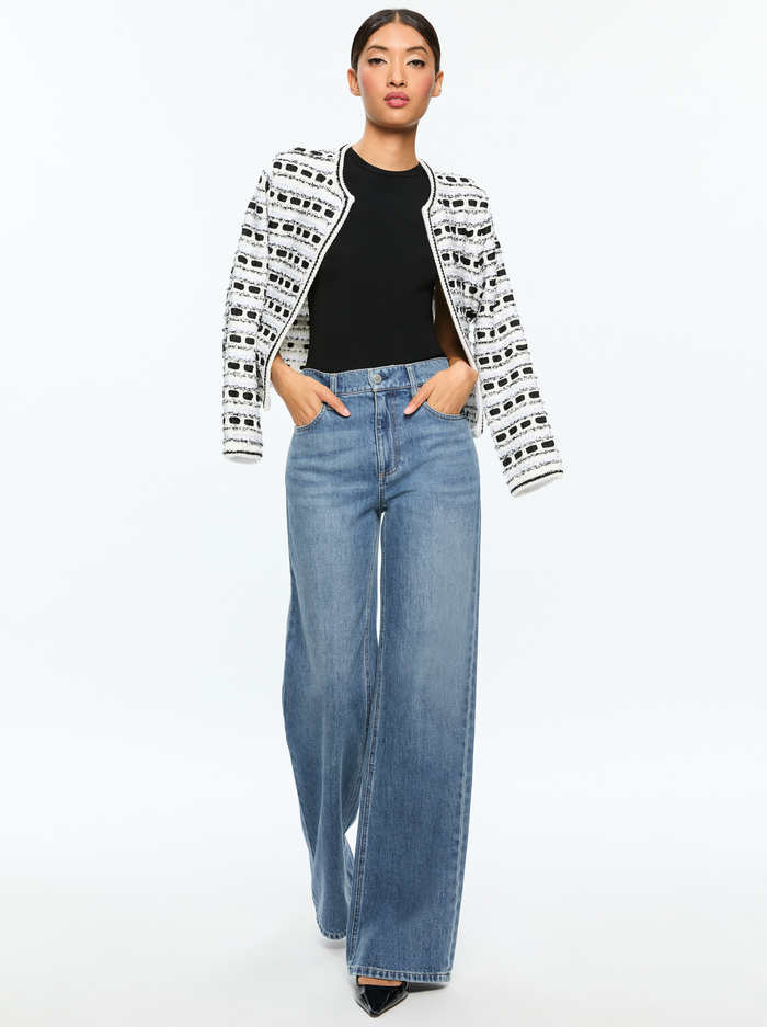 MARJORIE TWEED CARDIGAN - SOFT WHITE/BLACK image 4 - Alice And Olivia