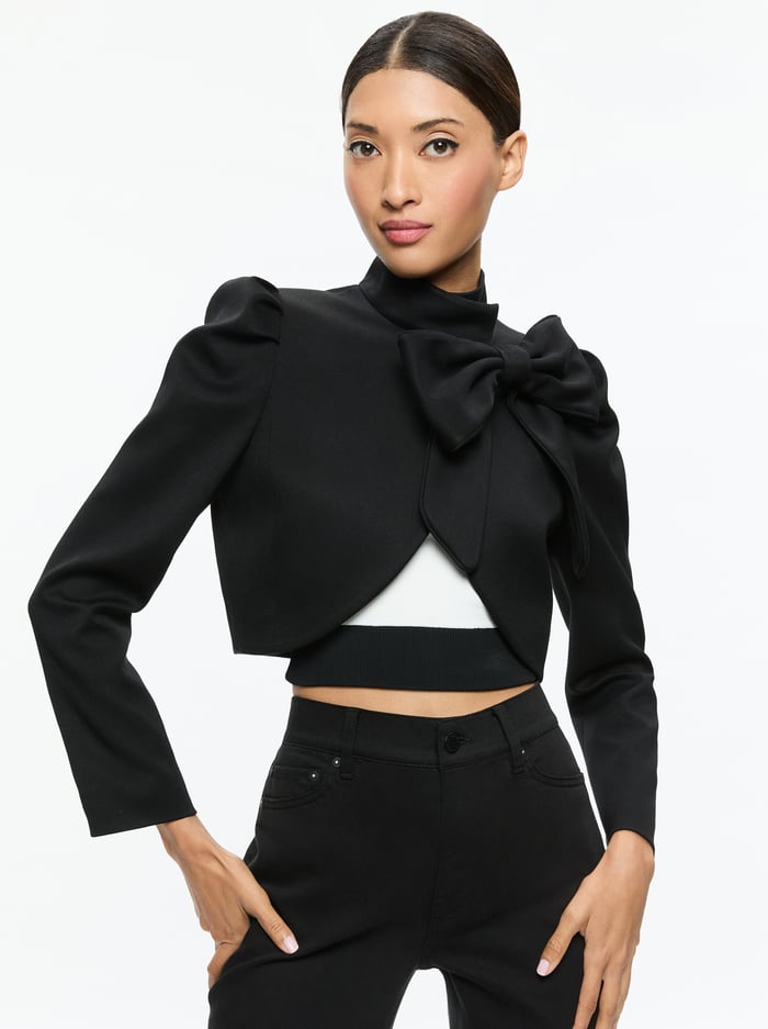 ADDISON BOW JACKET - BLACK/BLACK - Alice And Olivia