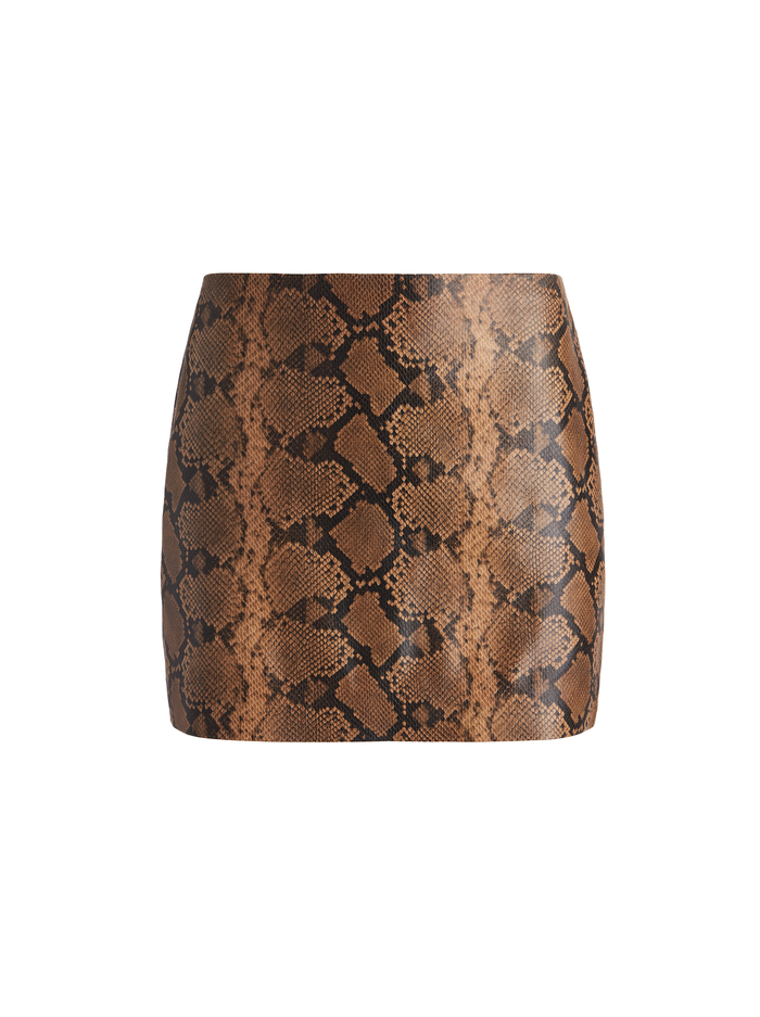 ELANA VEGAN MINI SKIRT - CAMEL/BLACK SNAKE image 5 - Alice And Olivia