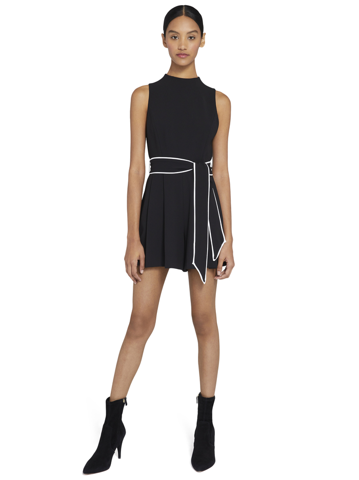 HARLAN PLEATED ROMPER WITH BELT - BLACK/WHITE image 1 - ALICE + OLIVIA