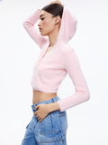LIDELL CROPPED ZIP UP HOODIE - PETAL