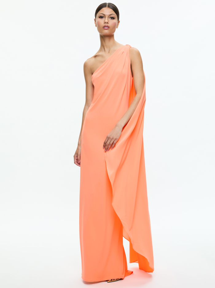 Anja One Shoulder Draped Maxi Dress In Coral | Alice + Olivia