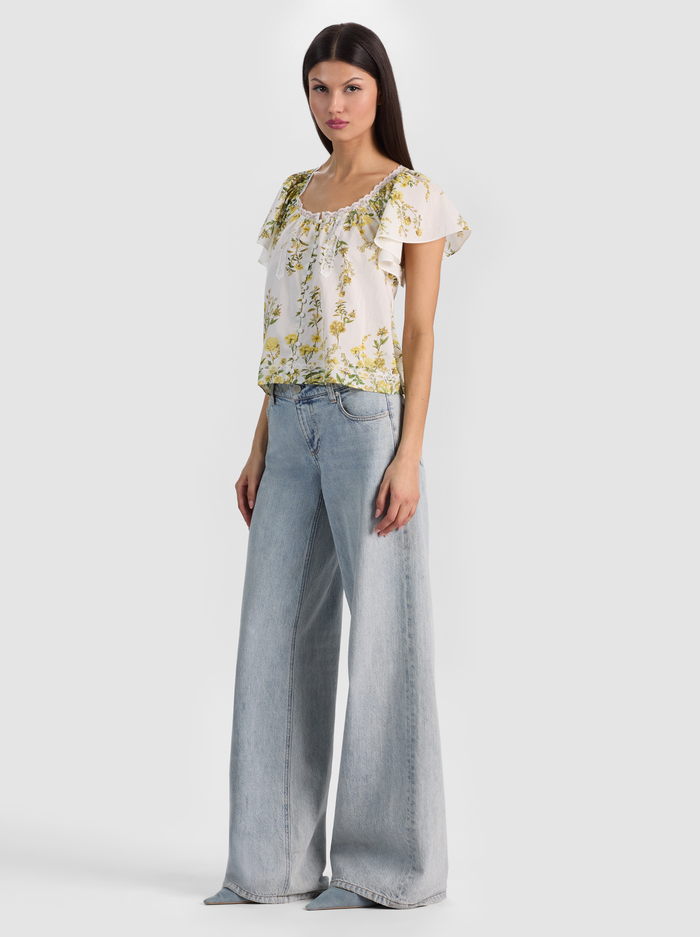 ODETTE FLUTTER SLEEVE TOP - FRESH AIR BUTTER image 4 - ALICE + OLIVIA