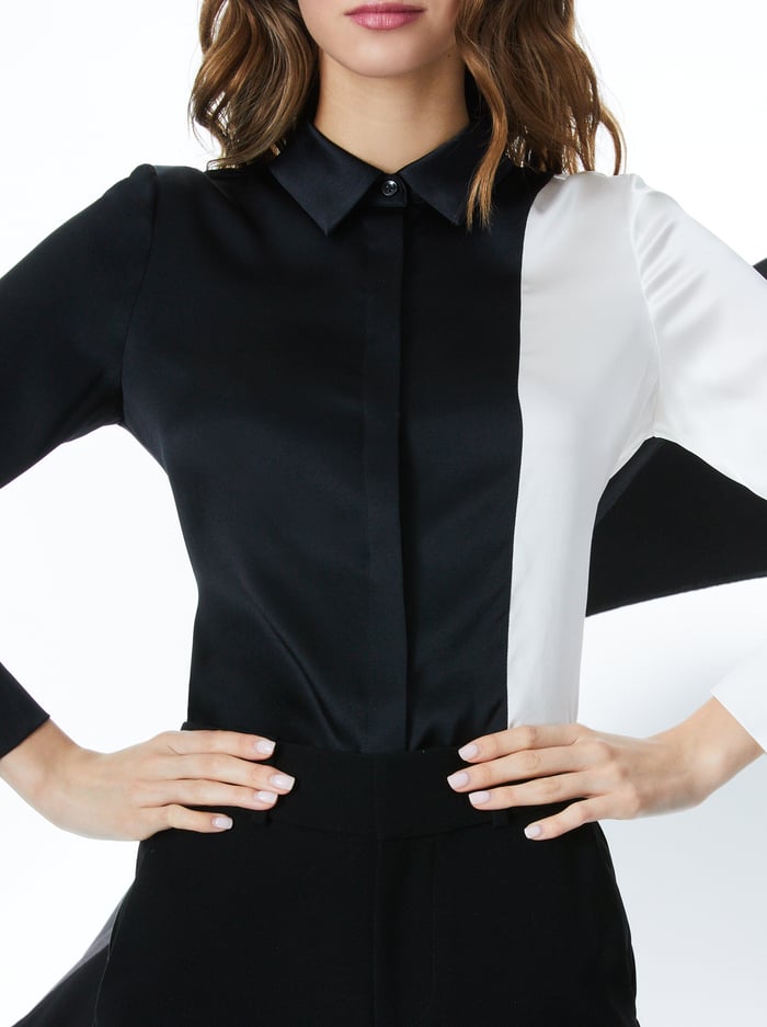 WILLA SILK BLOUSE - BLACK/OFF WHITE image 3 - Alice And Olivia