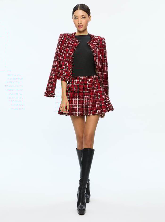 MERA MINI SKIRT - SCHOOLGIRL PLAID BRIGHT RUBY image 3 - Alice And Olivia