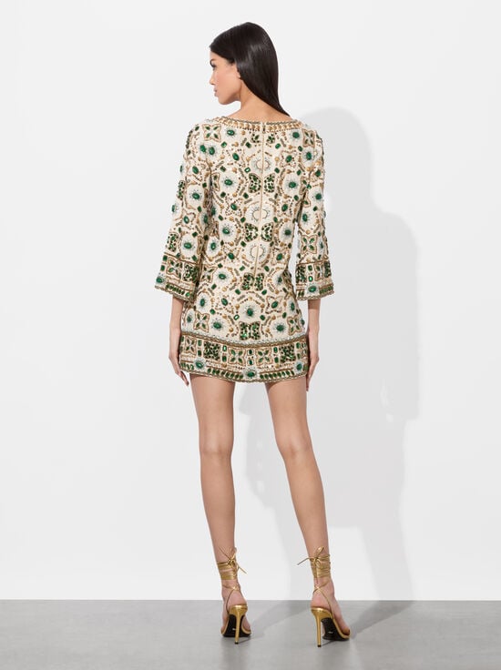 OFF WHITE MULTI-ELEONORA EMBELLISHED TUNIC DRESS