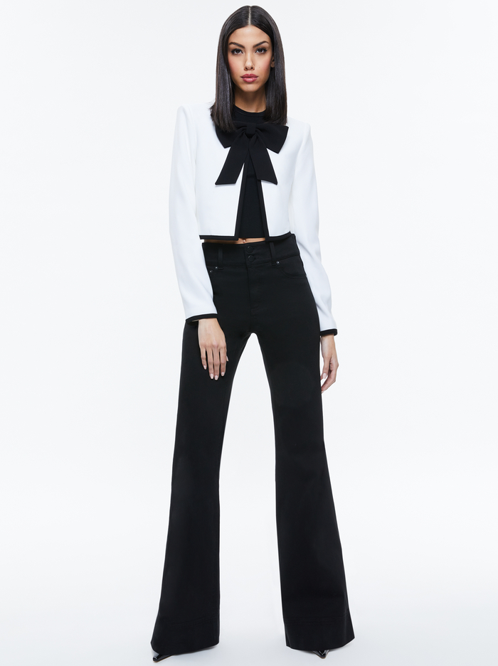 KIDMAN BOW FRONT CROPPED JACKET - OFF WHITE/BLACK image 1 - Alice And Olivia