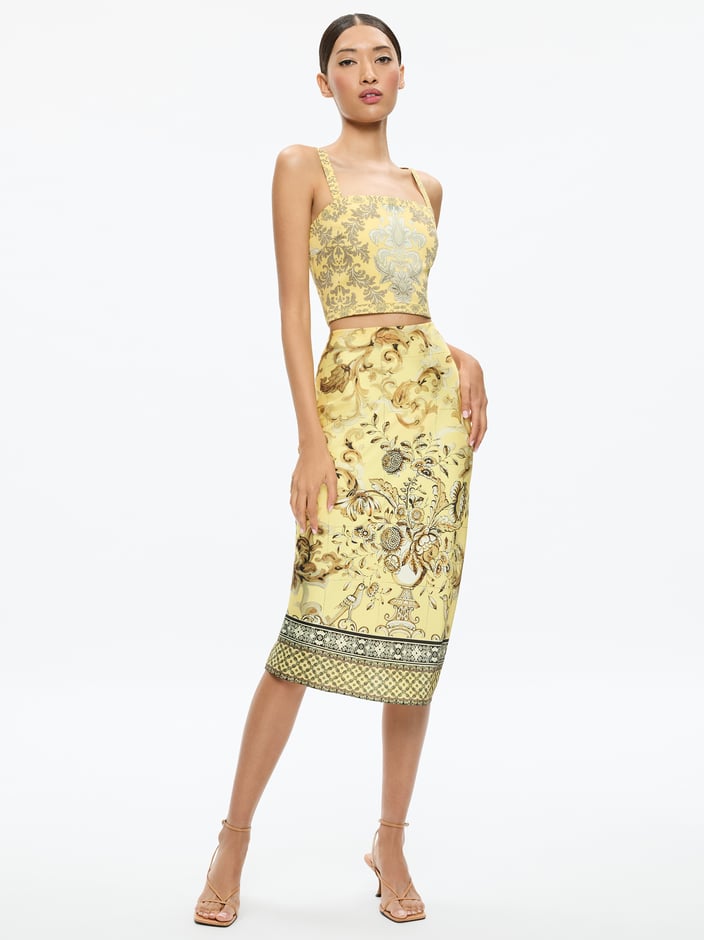 SASHA LACE UP BACK CROPPED TOP + MAEVE MIDI SLIP SKIRT WITH SLIT -