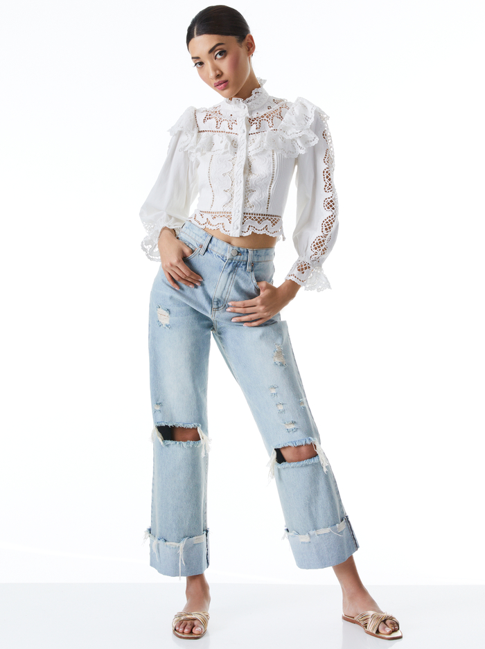 MARLO EYELET RUFFLE BLOUSE - OFF WHITE image 2 - Alice And Olivia