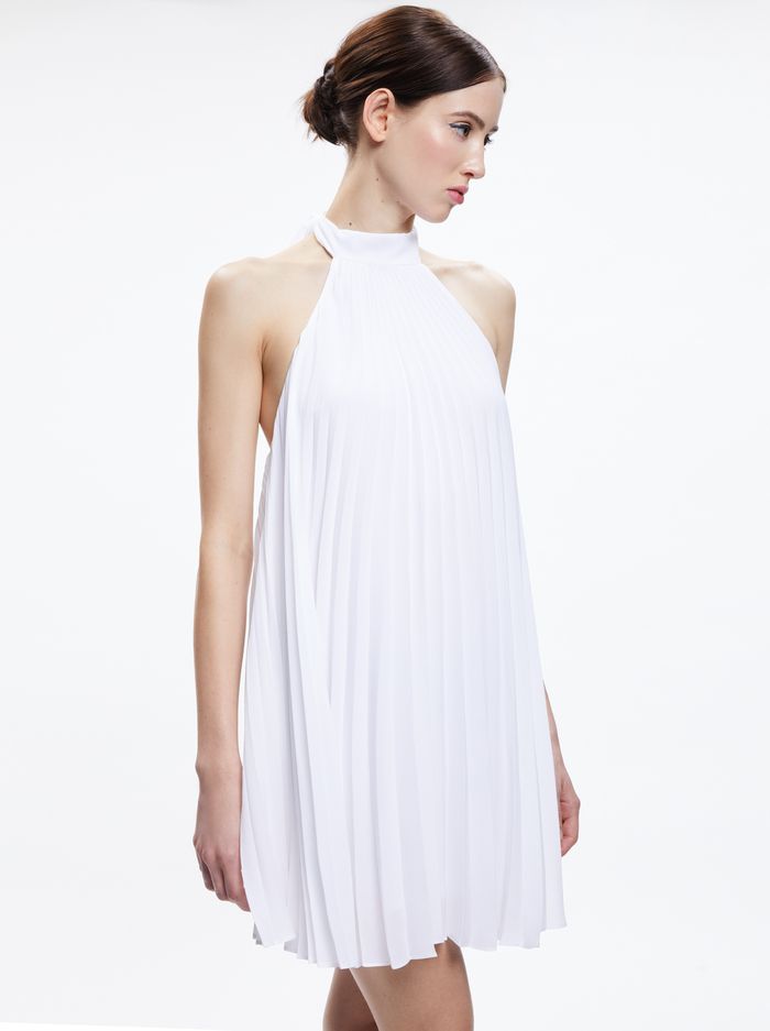 AVIANA HALTERNECK SUNBURST PLEAT MINI DRESS - WHITE image 2 - Alice And Olivia