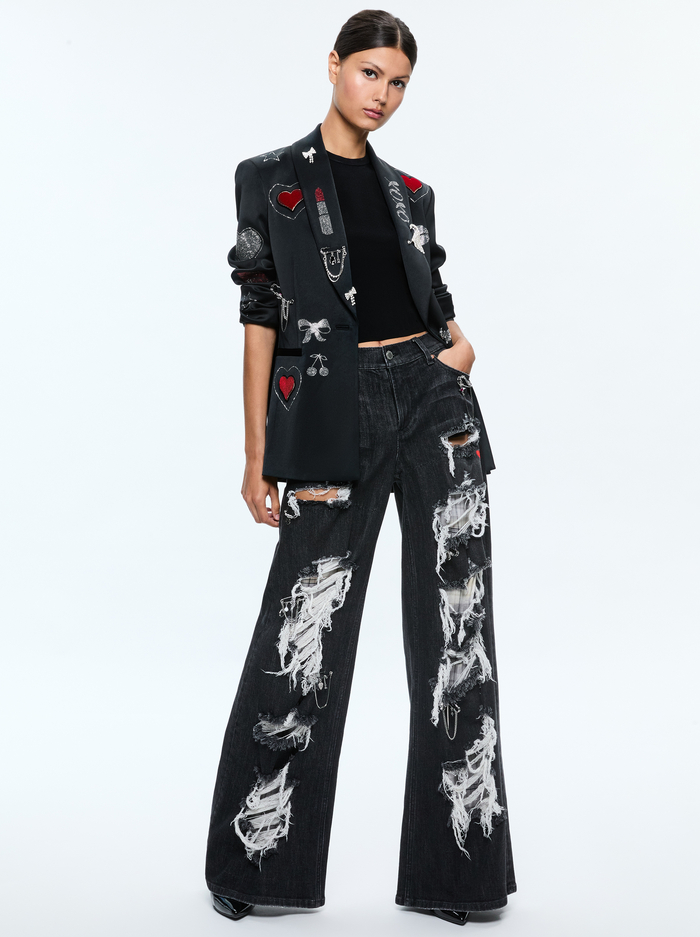 IVAN EMBELLISHED BLAZER - BLACK/SILVER image 3 - Alice And Olivia